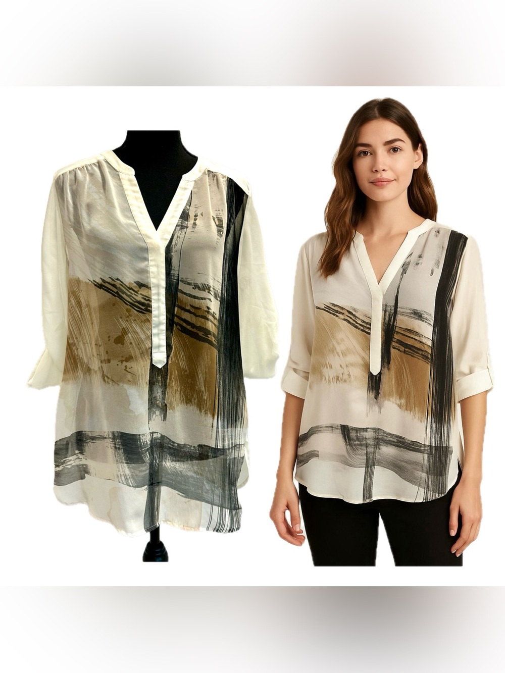 Le Chateau tunic top multi-color abstract brushstroke print lightweight fabric M